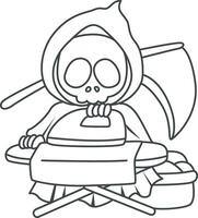 Outlineof skull ironing the clothes. Coloring pages of cute skull. vector
