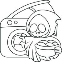 Outline of skull washing machine. Coloring pages of cute skull. vector