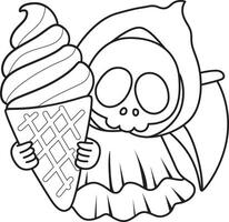 Outline of skull bring a strawberry ice cream.Coloring pages of cute skull. vector