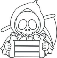 Outline of skull bring a carrots . Coloring pages of cute skull. vector