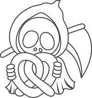 Outline of skull bring a waffle. Coloring pages of cute skull. vector