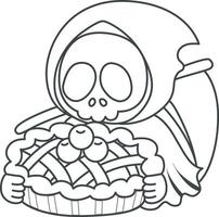 Outline of skull with pie cherry. Coloring pages of cute skull. vector