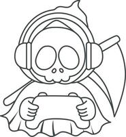 Outline of skull playing a game. Coloring pages of cute skull. vector