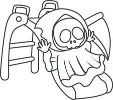 Outline of skull playing a sliding. Coloring pages of cute skull. vector