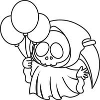 Outline of skull bring a balloons. Coloring pages of cute skull. vector