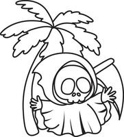 Outline of skull in the coconut tree. Coloring pages of cute skull. vector