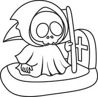 Outline of skull in the grave. Coloring pages of cute skull. vector