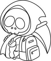 Outline of skull want to going to school. Coloring pages of cute skull. vector