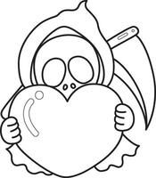 Outline of skull bring a love sign. Coloring pages of cute skull. vector