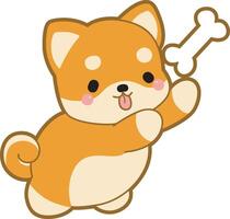 Shiba inu chase the bone. Fluffy Shiba Inu pet stickers. vector