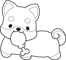 Shiba inu grab the fried chicken. Coloring pages of cute shiba inu. vector
