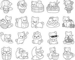 Outline of shiba inu in the variation of random activity daily life. Coloring pages of cute shiba inu. vector