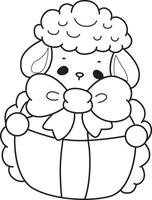 Outline of sheep bring a gift box. Coloring pages of cute sheep. vector