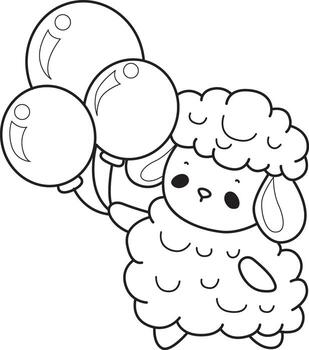 Outline of sheep bring a three of balloons. Coloring pages of cute sheep. vector