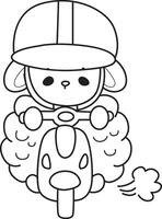 Outline of sheep driving a scooter. Coloring pages of cute sheep. vector