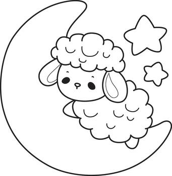 Outline of sheep in the crescent moon. Coloring pages of cute sheep. vector