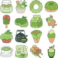 Green tea matcha in the variation of cake. Cute icon of Matcha. vector