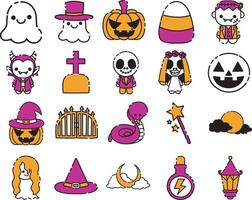 Variation of halloween party item. Illustration of cute white ghost. vector