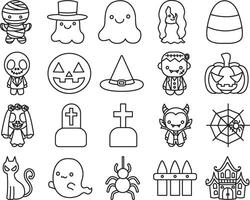 Outline of variation halloween party. Coloring pages of cute white ghost. vector