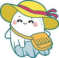 Cute ghost walking in the town. Illustration of cute white ghost. vector