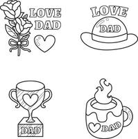 Rose and trophy for dad. Coloring pages of fathers day celebration icon. vector