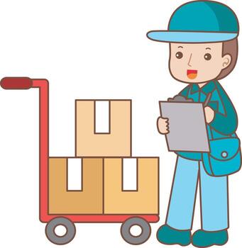 A delivery man writing a list or data. vector