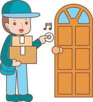 A delivery man arrive in the destination house. vector