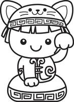 Outline of chinese year like a cat calling a guest. Coloring pages of Chinese year items for calendar. vector