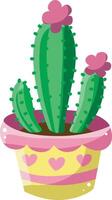 Cactus in the pink love and yellow pot. Colorful cactus in the pot. vector