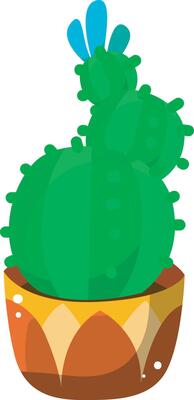 Cactus in the brown pot. Colorful cactus in the pot.