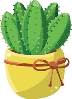 Cactus in the yellow pot and bow. Colorful cactus in the pot. vector