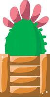 Cactus in the wooden brown pot. Colorful cactus in the pot. vector