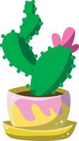 Cactus in the yellow and pink pot. Colorful cactus in the pot. vector