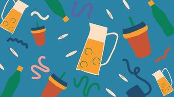 Juice pitcher and soda can background vector