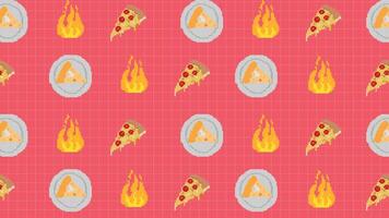 Retro pizza soda mustard purple food background vector