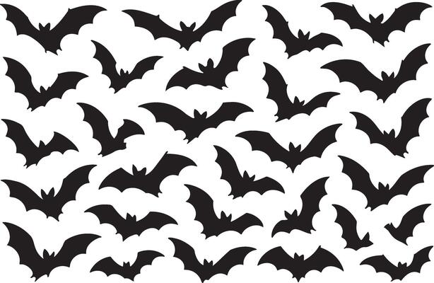 Flying bats silhouette pattern black white