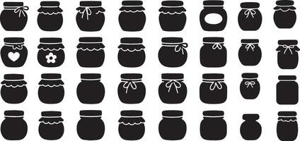 Various jars with decorative lids container glass vector
