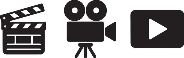 Movie clapperboard camera play button movie camera vector