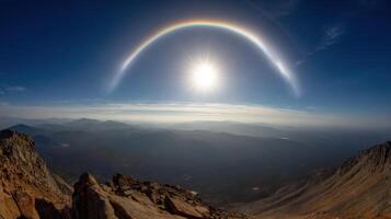 A Dreamlike Fire Rainbow Across a Mountain Scene photo