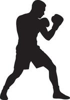 Boxer silhouette fighting stance gloves vector