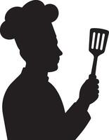 Chef silhouette holding spatula cooking kitchen vector