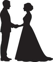 Couple holding hands black silhouette wedding white vector