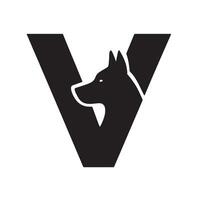 Black Dog Head Inside Letter V animal canine vector