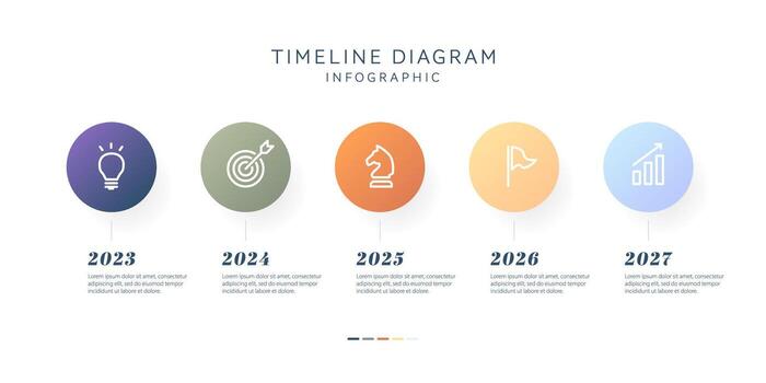 infografía modelo para negocio. 5 5 pasos mínimo cronograma diagrama mapa vial con circulo temas, presentación infografía. vector