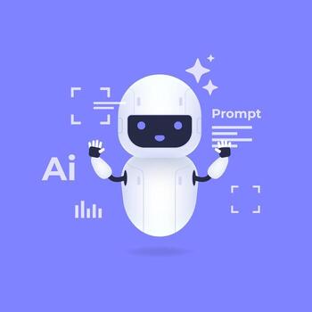 robot dibujos animados personaje representando artificial inteligencia tecnología con habla elementos en contra un púrpura antecedentes ilustración. vector