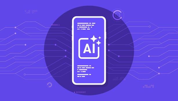 Artificial intelligence symbol on smartphone screen. Digital technology themed banner. vector