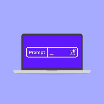 Creative design featuring a laptop with a bright purple background and a prompt box displayed on the screen. vector