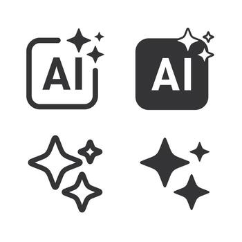 Set of Artificial Intelligence generate icon. Artificial Intelligence sparkle star with square icon. vector