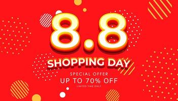 8.8 Shopping day with special offer up to 70 percent off for a limited time banner illustration, vector