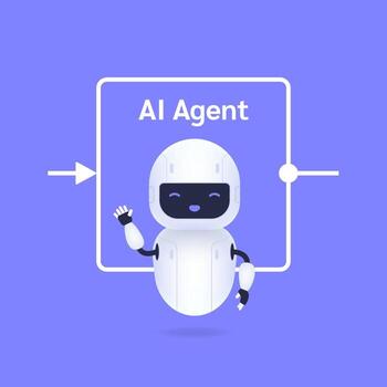 robot dibujos animados personaje ondulación Hola con artificial inteligencia agente flujo de trabajo diseño, representando avanzado tecnología y automatización ilustración. vector